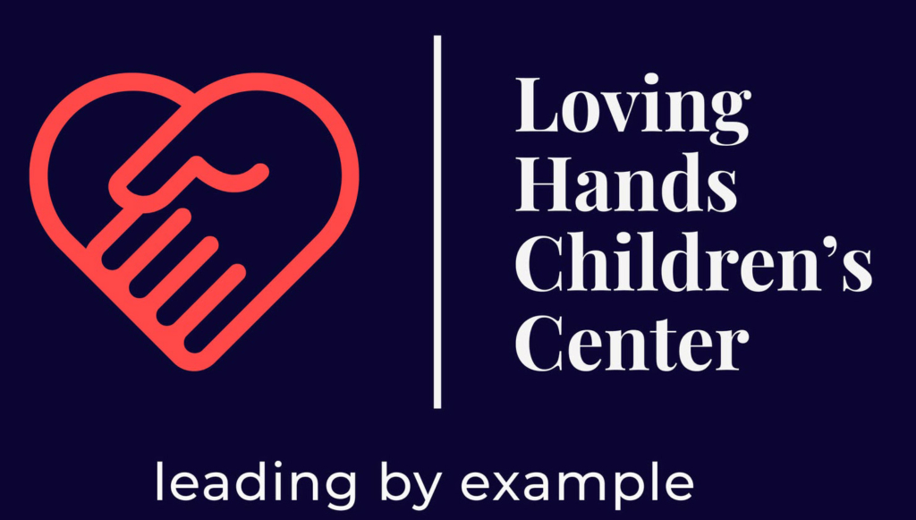 Logo of Loving Hands Children's Center, featuring playful design elements that convey warmth and care for children.